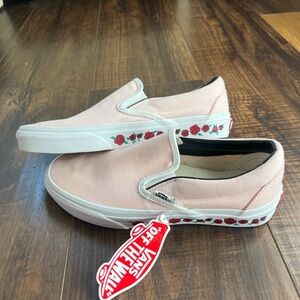 Custom Pink with rose print classic slip-on vans